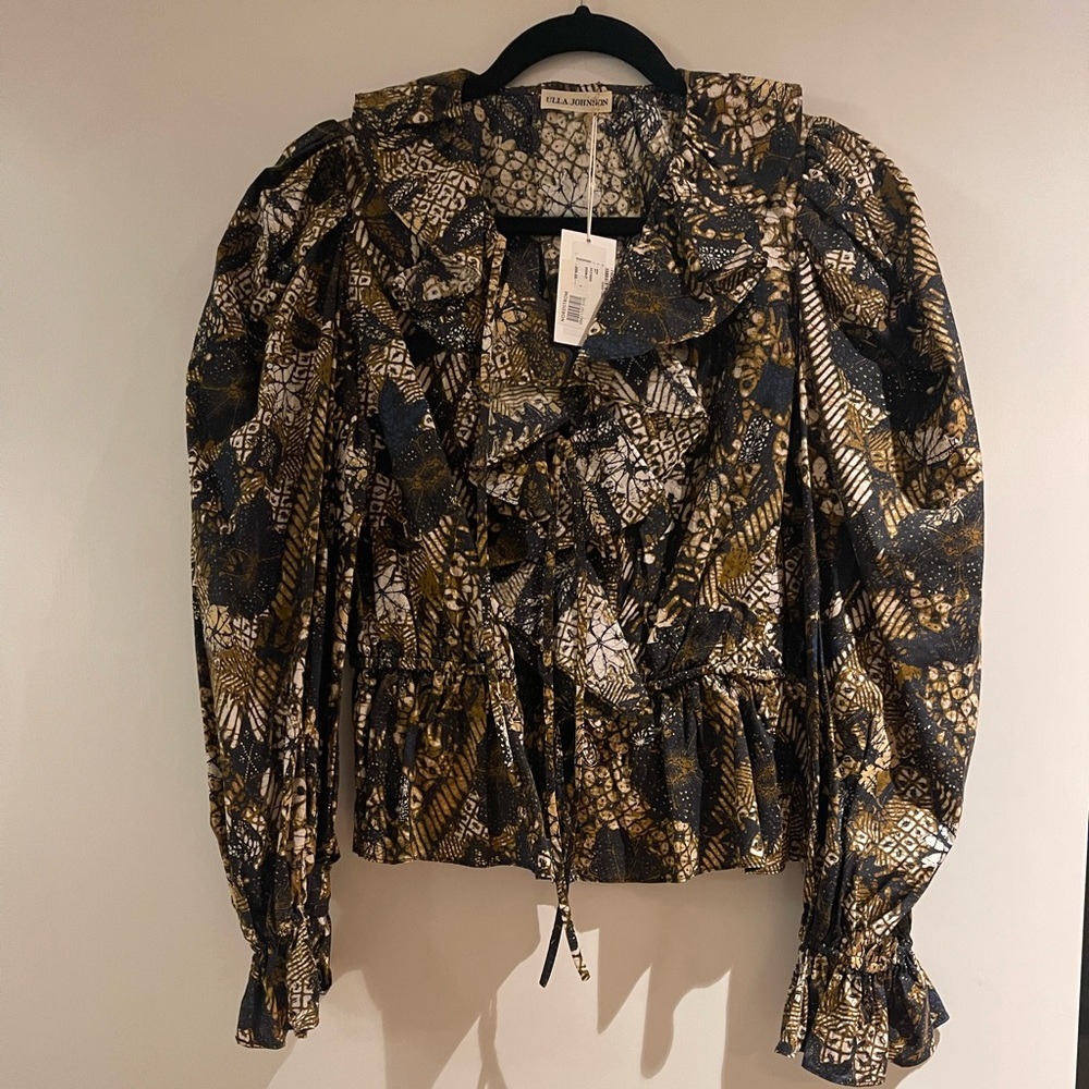Ulla Johnson Navy and Gold Floral Top